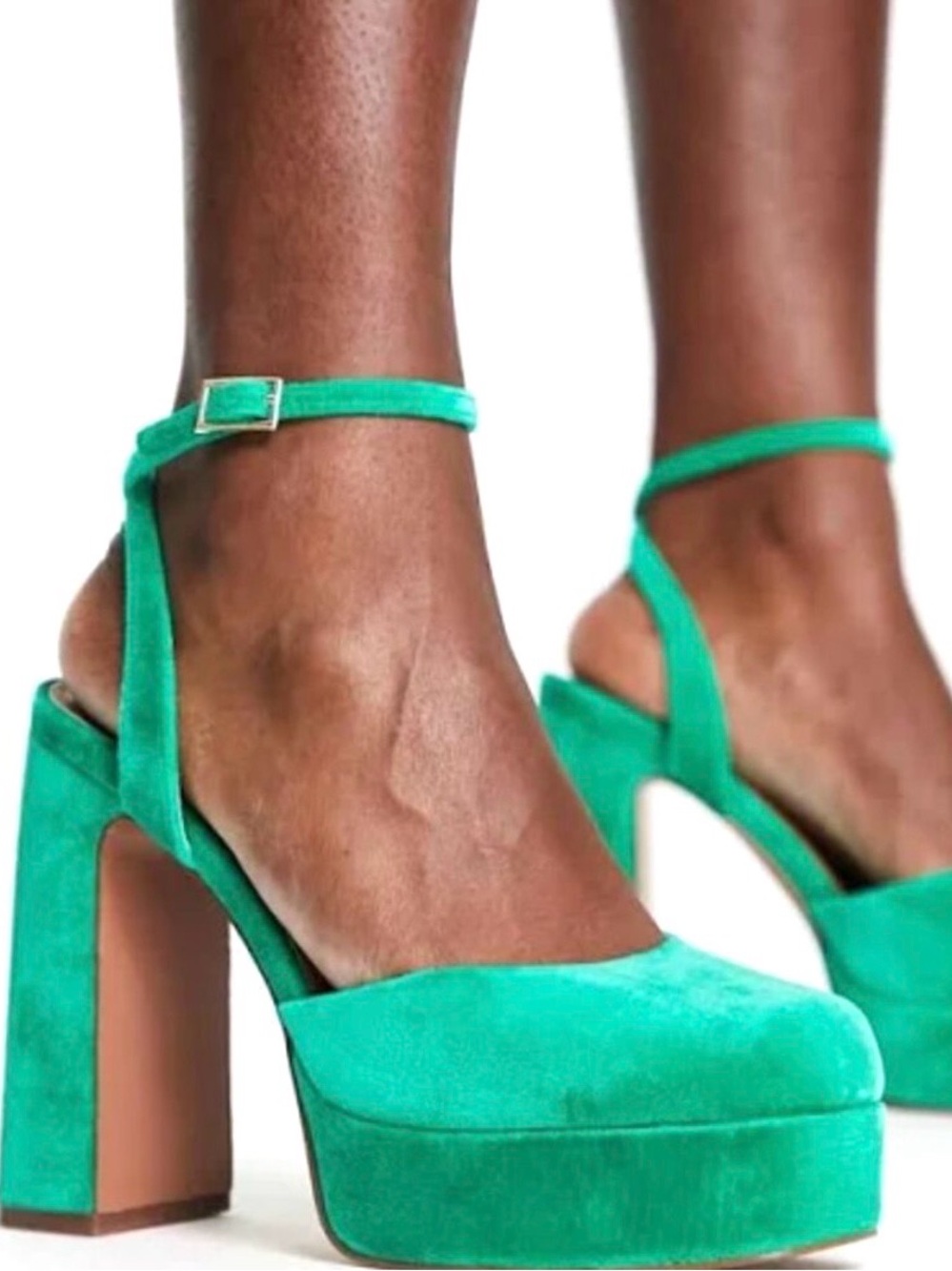 ASOS Design Emerald Green Velvet Platform Heels Size 5/35.5 with Ankle Strap NEW